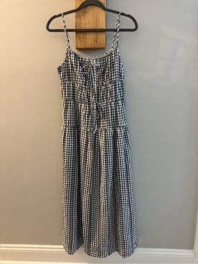 Black and White Tie-Front Milkmaid Poplin Midi Dress, NWTs